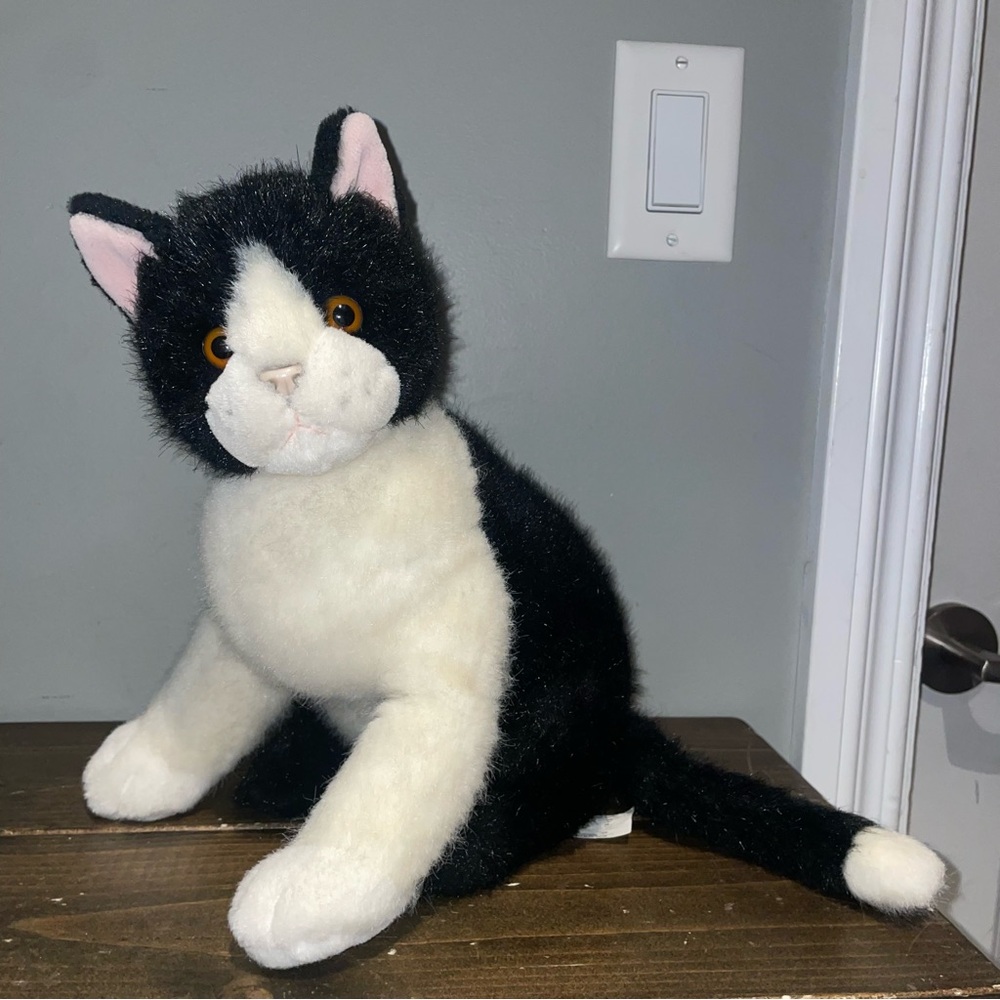 Vintage Russ Berrie Checkers Cat Plush Black White Stuffed Animal Vintage Kitty